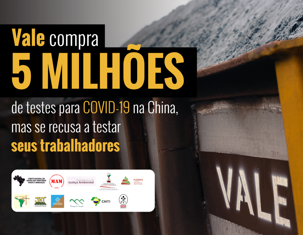 Vale compra 5 milhões de testes para COVID-19 na China, mas se recusa a testar seus trabalhadores