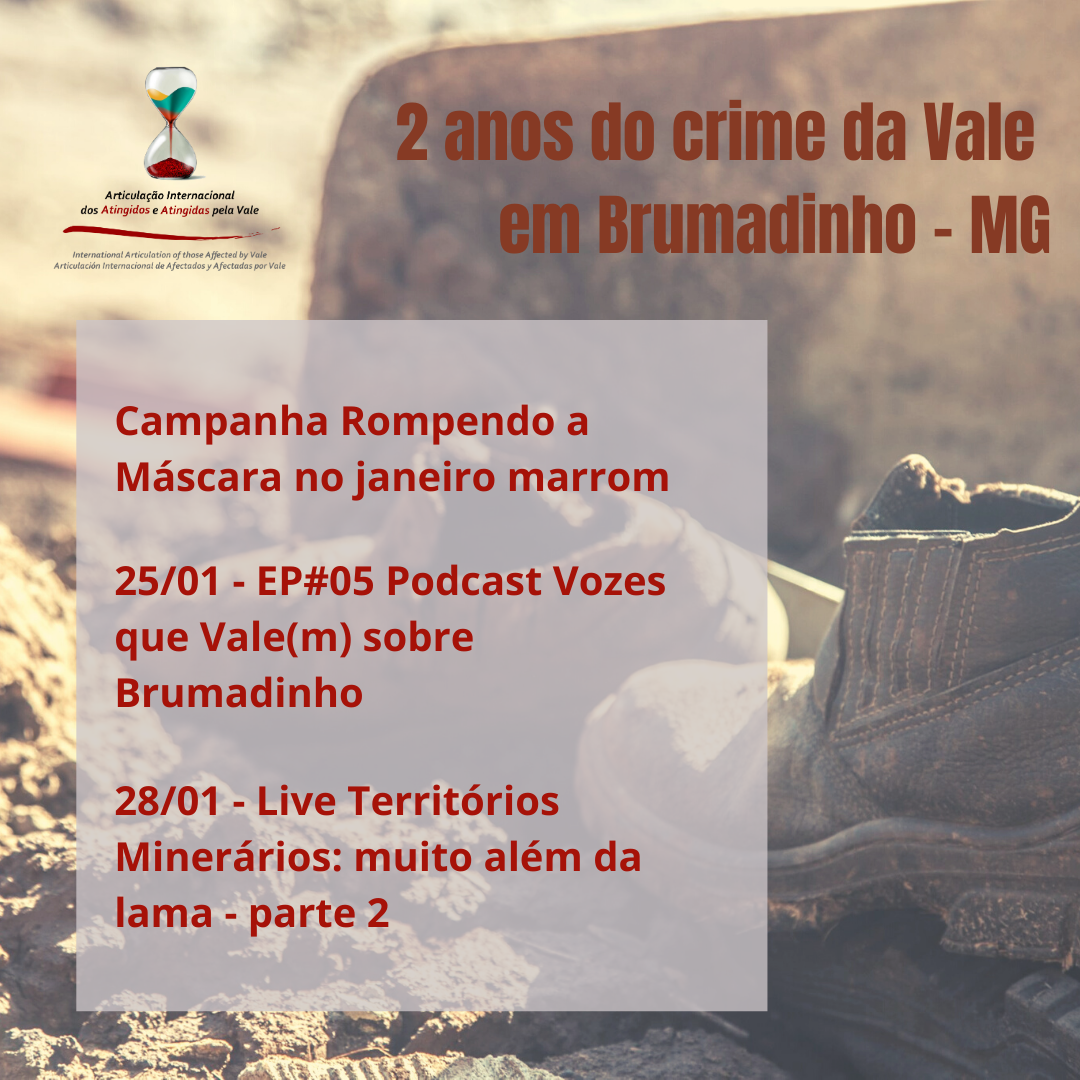 Articulação realiza atividades para marcar dois anos do crime da Vale em Brumadinho